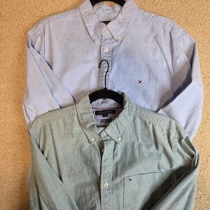 Tommy Hilfiger Men's Blue and Green Button-Down Shirts Size large Reg Fit
